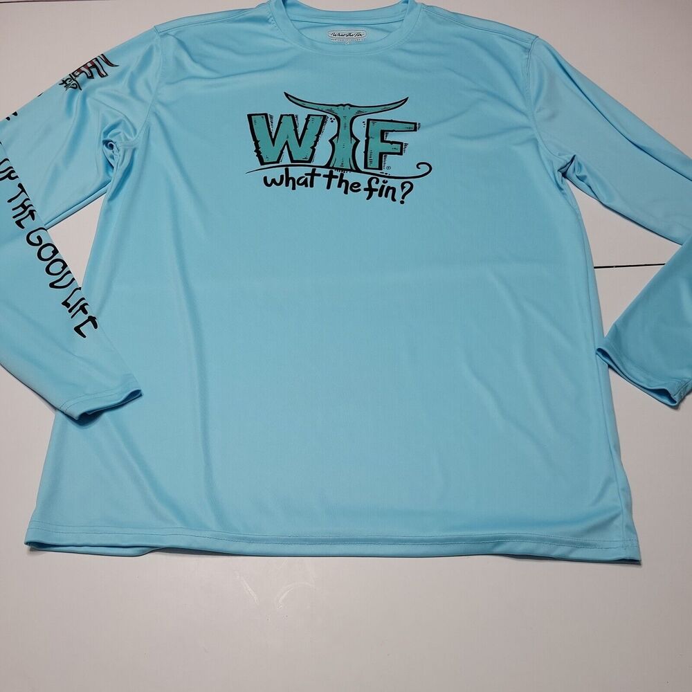 WTF Performance Men S Activewear T-Shirt Blue Long Sleeve Crew Neck What The Tee